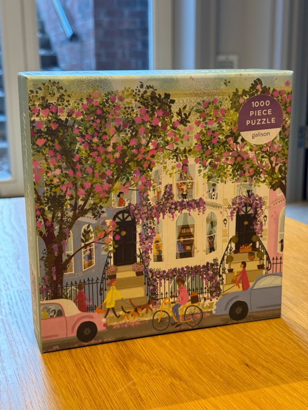 Galison 1000-Piece Puzzle — Pink & Green Spring Street Scene